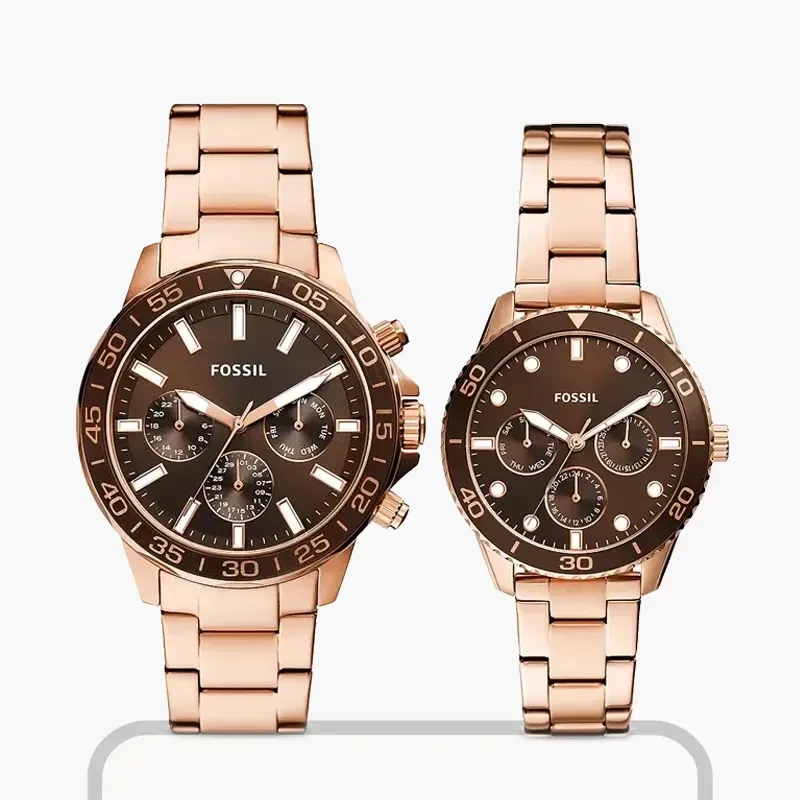 Fossil His and Hers Bannon Rose Gold-tone Watch Box Set- BQ2827SET